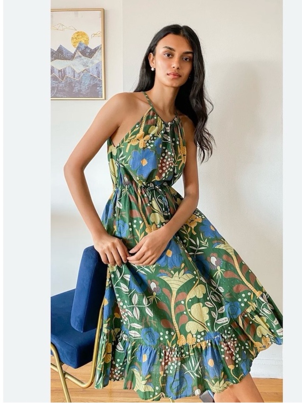 Velvet Green Floral Maxi Dress